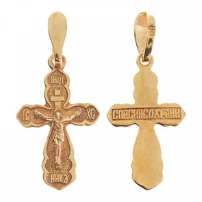 Крест серебрянный, Позолота красная 585*, с корундами, Царь Славы, 0.76 гр. ПР.К.000047