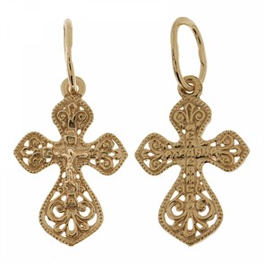 Крест серебрянный, Позолота красная 585*, с корундами, Спаси и сохрани, 0.93 гр. ПР.К.000049