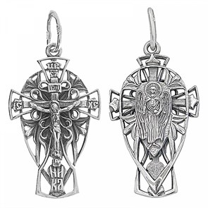 Крест серебрянный, Чернение (оксидирование), с корундами, Ангел-Хранитель, Духовное наследие, 3.07 гр. ПР.К.000162
