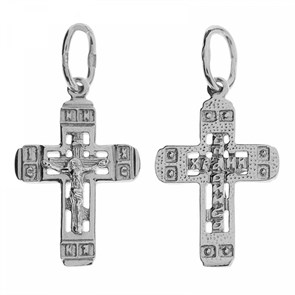 Крест серебрянный, с корундами, Царь Славы, 0.89 гр. ПР.К.000222