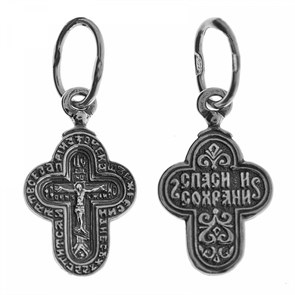 Крест серебрянный, Чернение (оксидирование), с корундами, Спаси и сохрани, Спаси и сохрани, 1.10 гр. ПР.К.000296