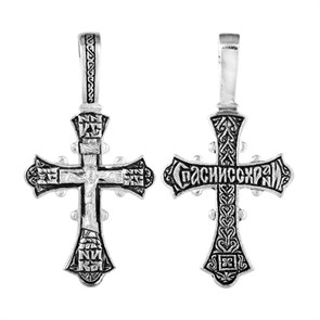 Крест серебрянный, Чернение (оксидирование), с корундами, Спаси и сохрани, коллекция "Санкт-Петербург", 2.21 гр. ПР.К.000300