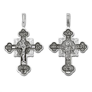 Крест серебрянный, Чернение (оксидирование), с корундами, Николай Чудотворец, коллекция 