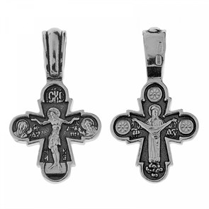 Крест серебрянный, Чернение (оксидирование), с корундами, Покров Пресвятой Богородицы, Спаси и сохрани, 2.50 гр. ПР.К.000390