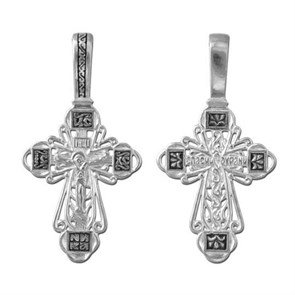 Крест серебрянный, Чернение (оксидирование), с корундами, Спаси и сохрани, коллекция 