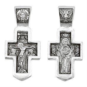 Крест серебрянный, Чернение (оксидирование), с корундами, Знамение Божья Матерь, коллекция 
