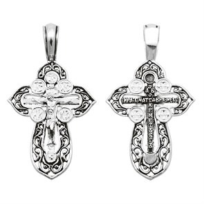 Крест серебрянный, Чернение (оксидирование), с корундами, Да воскреснет Бог..., коллекция 