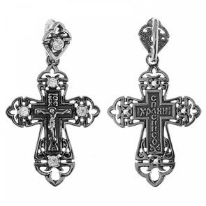 Крест серебрянный, Чернение (оксидирование), с корундами, Спаси и сохрани, Спаси и сохрани, 2.43 гр. ПР.К.000423
