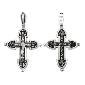 Крест серебрянный, Чернение (оксидирование), с корундами, Спаси и сохрани, коллекция 