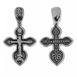 Крест серебрянный, Чернение (оксидирование), с корундами, Спаси и сохрани, Спаси и сохрани, 2.18 гр. ПР.К.000445