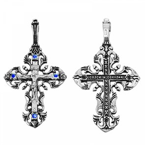 Крест серебрянный, Чернение (оксидирование), с корундами, коллекция 