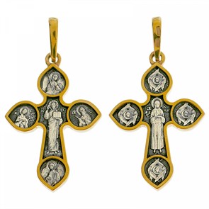 Крест серебрянный, Позолота желтая 999*, с корундами, Матрона Св., коллекция 