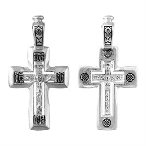 Крест серебрянный, Чернение (оксидирование), с корундами, Господи, спаси и сохрани, коллекция 
