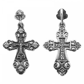 Крест серебрянный, Чернение (оксидирование), с корундами, Спаси и сохрани, Духовное наследие, 2.07 гр. ПР.К.000507