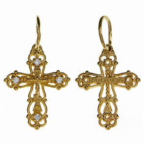 Крест золотой, с корундами, Спаси и сохрани, Золотая филигрань, 1.35 гр. ПР.К.000606