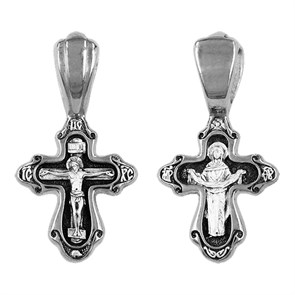 Крест серебрянный, Чернение (оксидирование), с корундами, Покров Пресвятой Богородицы, коллекция 