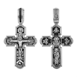 Крест серебрянный, Чернение (оксидирование), с корундами, Знамение Божья Матерь, коллекция 