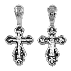 Крест серебрянный, Чернение (оксидирование), с корундами, Валаамская Божья Матерь, коллекция 