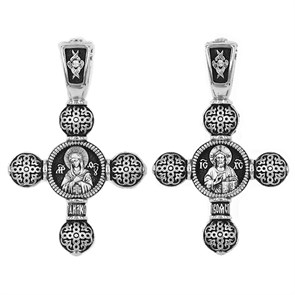 Крест серебрянный, Чернение (оксидирование), с корундами, Умиление Божья Матерь, коллекция 