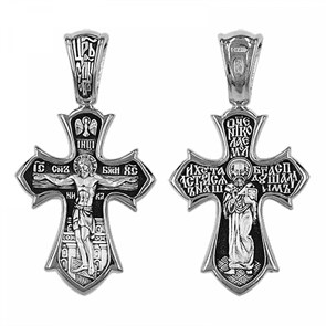 Крест серебрянный, Чернение (оксидирование), с корундами, Николай Чудотворец, коллекция 