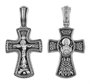 Крест серебрянный, Чернение (оксидирование), с корундами, Знамение Божья Матерь, коллекция 