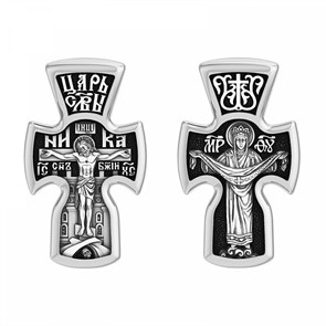 Крест серебрянный, Чернение (оксидирование), с корундами, Покров Пресвятой Богородицы, коллекция 