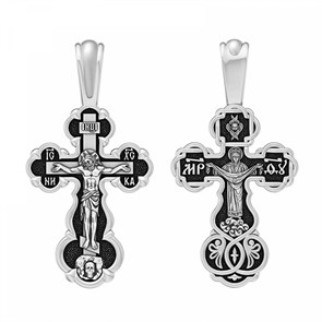 Крест серебрянный, Чернение (оксидирование), с корундами, Покров Пресвятой Богородицы, коллекция 