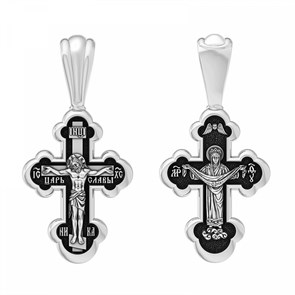Крест серебрянный, Чернение (оксидирование), с корундами, Покров Пресвятой Богородицы, коллекция 