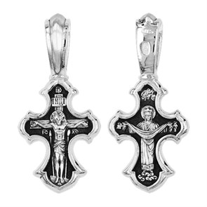 Крест серебрянный, Чернение (оксидирование), с корундами, Покров Пресвятой Богородицы, коллекция 