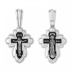 Крест серебрянный, Чернение (оксидирование), с корундами, Валаамская Божья Матерь, коллекция 