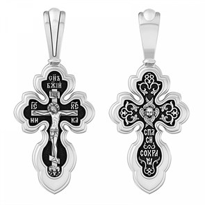 Крест серебрянный, Чернение (оксидирование), с корундами, Серафим, коллекция 