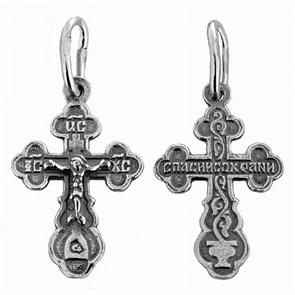 Крест серебрянный, Чернение (оксидирование), с корундами, Спаси и сохрани, Духовное наследие, 0.54 гр. ПР.К.000670