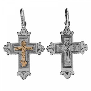 Крест серебро/золото, с корундами, Богородица, Золотые купола, 1.38 гр. ПР.К.000730