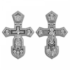 Крест серебрянный, Чернение (оксидирование), с корундами, Оранта Божья Матерь-Троица Св., Акимов, 88.57 гр. ПР.К.000745