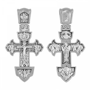 Крест серебрянный, Чернение (оксидирование), с корундами, Михаил Архангел-Николай Чудотворец, Акимов, 9.90 гр. ПР.К.000750