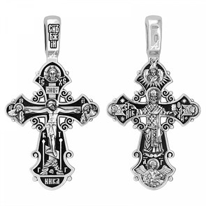 Крест серебрянный, Чернение (оксидирование), с корундами, Николай Чудотворец, Акимов, 3.52 гр. ПР.К.000755