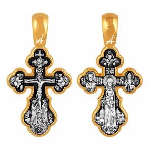 Крест серебрянный, Позолота желтая 999* Чернение (оксидирование), с корундами, Валаамская Божья Матерь, Акимов, 7.34 гр. ПР.К.000758