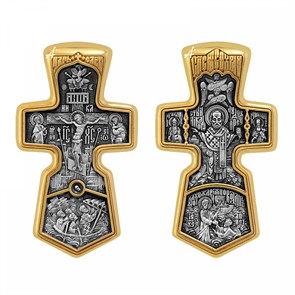Крест серебрянный, Позолота желтая 999* Чернение (оксидирование), с корундами, Николай Чудотворец, Акимов, 19.10 гр. ПР.К.000767