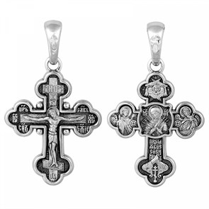 Крест серебрянный, Чернение (оксидирование), с корундами, Семистрельная Божья Матерь, Акимов, 4.24 гр. ПР.К.000779