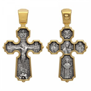 Крест серебрянный, Позолота желтая 999* Чернение (оксидирование), с корундами, Казанская Божья Матерь-Николай Чудотворец, Акимов, 4.03 гр. ПР.К.000780