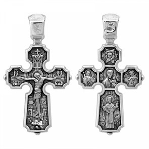 Крест серебрянный, Чернение (оксидирование), с корундами, Казанская Божья Матерь-Николай Чудотворец, Акимов, 3.96 гр. ПР.К.000781