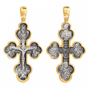 Крест серебрянный, Позолота желтая 999* Чернение (оксидирование), с корундами, Взыграние Божья Матерь, Акимов, 4.90 гр. ПР.К.000799