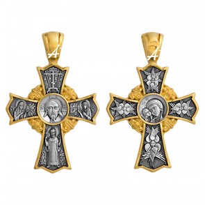 Крест серебрянный, Позолота желтая 999* Чернение (оксидирование), с корундами, Игоревская Божья Матерь-Николай Св.-Спас Нерукотворный, Акимов, 5.77 гр. ПР.К.000811