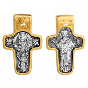 Крест серебрянный, Позолота желтая 999* Чернение (оксидирование), с корундами, Николай Чудотворец-Спас Нерукотворный, Акимов, 7.22 гр. ПР.К.000826