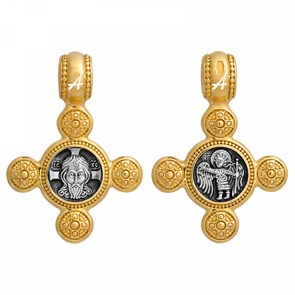 Крест серебрянный, Позолота желтая 999* Чернение (оксидирование), с корундами, Спас Нерукотворный, Акимов, 4.64 гр. ПР.К.000837