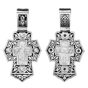 Крест серебрянный, Чернение (оксидирование), с корундами, Нерушимая Стена Божья Матерь, коллекция "Санкт-Петербург", 9.54 гр. ПР.К.000866