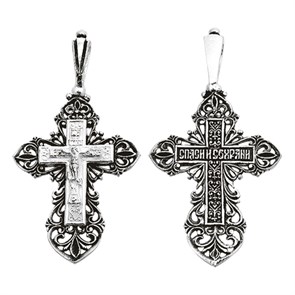 Крест серебряный Ag 925, коллекция Санкт-Петербург, с молитвой Спаси и сохрани, Чернение (оксидирование), 3,07 гр. КРС0224560