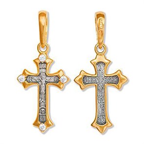 Крест позолоченный Ag 925/Au 585, коллекция Липецк, вставка Фианит, Позолота желтая 999*, 1,96 гр. КРС0224615