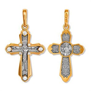 Крест позолоченный Ag 925/Au 585, коллекция Липецк, вставка Фианит, Позолота желтая 999*, 5,44 гр. КРС0224619