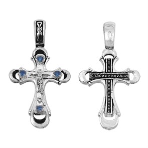Крест серебряный Ag 925, коллекция Санкт-Петербург, вставка Фианит, с молитвой Спаси и сохрани, Чернение (оксидирование), 2,16 гр. КРС0224630